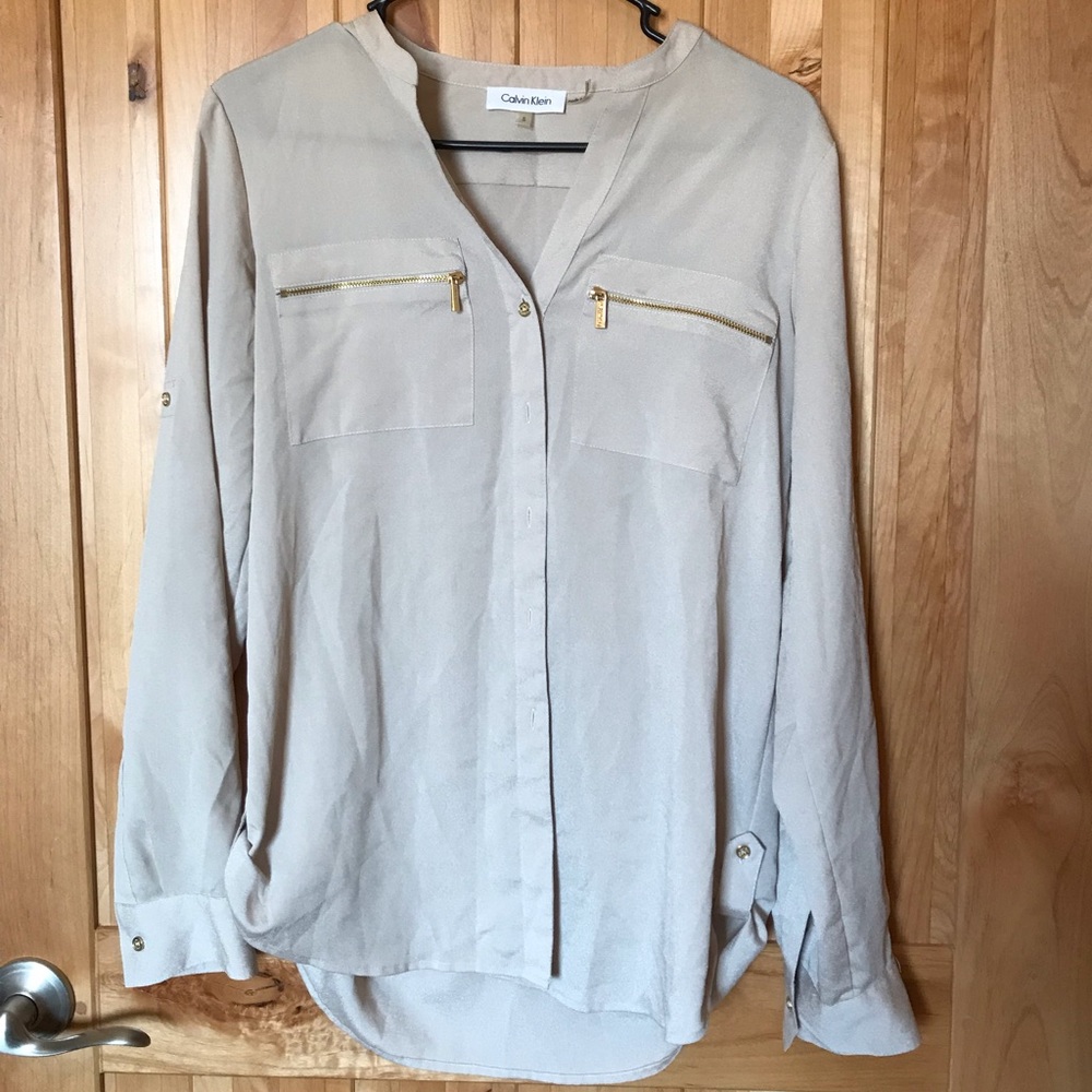 Calvin Klein Zip-Pocket Utility Blouse